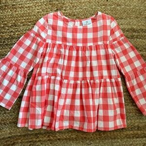 La Roque Small Pink And White Gingham Tiered Bell Sleeve Top